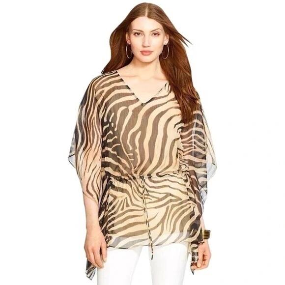 Lauren Ralph Lauren Cream & Brown 2 piece Set tank & Sheer Overlay Size Large - Picture 1 of 7